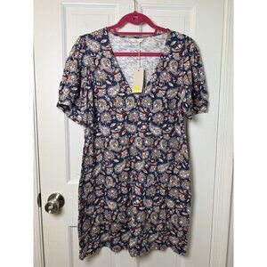 NWT BODEN V Neck Puff Sleeve Paisley Print Jersey Mini Dress 100% Cotton Sz 12P